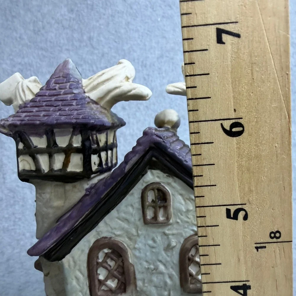 Vintage 1990s Haunted House Figurine Lighted Ceramic Ghost Bat Pumpkin Works